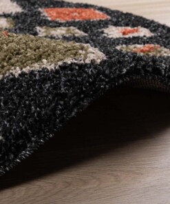 Rond hoogpolig vloerkleed bohemian Artisan - antraciet/multi - close up, thumbnail