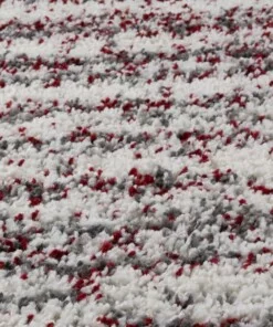 Rond hoogpolig vloerkleed strepen Artisan - grijs/rood - close up, thumbnail Rond hoogpolig vloerkleed strepen Artisan - grijs/rood - close up, thumbnail