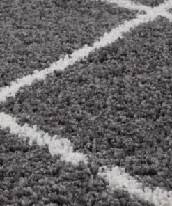 Rond hoogpolig vloerkleed ruiten Artisan - grijs/wit - close up, thumbnail