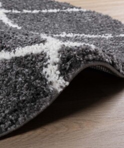 Rond hoogpolig vloerkleed ruiten Artisan - grijs/wit - close up, thumbnail