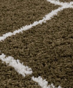 Rond hoogpolig vloerkleed ruiten Artisan - olijfgroen/wit - close up, thumbnail