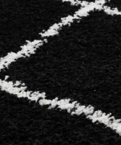 Rond hoogpolig vloerkleed ruiten Artisan - zwart/wit - close up, thumbnail