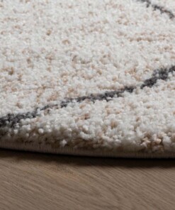 Rond hoogpolig vloerkleed geruit Artisan - wit/grijs - close up, thumbnail
