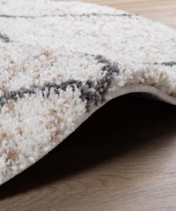 Rond hoogpolig vloerkleed geruit Artisan - wit/grijs - close up, thumbnail