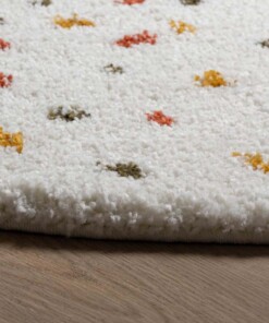 Rond hoogpolig vloerkleed stippen Artisan - wit/multi - close up, thumbnail