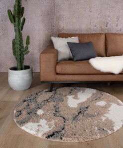 Rond hoogpolig vloerkleed Marble Artisan - beige - sfeer, thumbnail