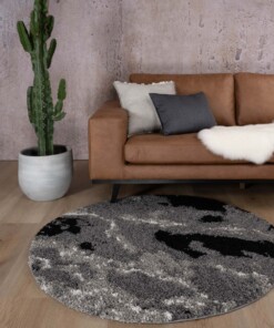 Rond hoogpolig vloerkleed Marble Artisan - grijs - sfeer