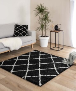 Vierkant hoogpolig vloerkleed ruiten Artisan - zwart/wit