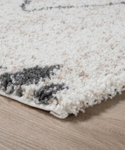 Hoogpolig vloerkleed berber Artisan - wit/grijs - close up hoek, thumbnail