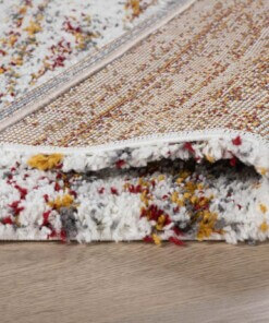 Hoogpolig vloerkleed strepen Artisan - wit/multi - close up vouw, thumbnail