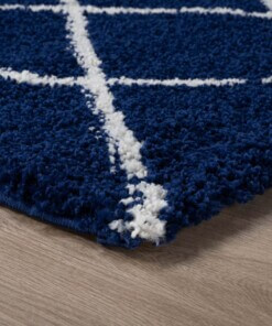 Hoogpolige loper Ruiten Artisan - marineblauw/wit - close up hoek, thumbnail Hoogpolige loper Ruiten Artisan - marineblauw/wit - close up hoek, thumbnail