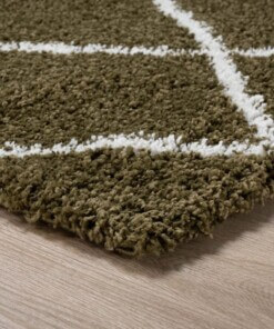 Hoogpolig vloerkleed ruiten Artisan - olijfgroen/wit - close up hoek, thumbnail Hoogpolig vloerkleed ruiten Artisan - olijfgroen/wit - close up hoek, thumbnail