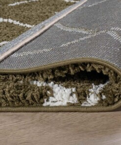 Hoogpolig vloerkleed ruiten Artisan - olijfgroen/wit - close up vouw, thumbnail Hoogpolig vloerkleed ruiten Artisan - olijfgroen/wit - close up vouw, thumbnail