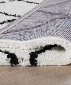 Hoogpolige loper ruiten Artisan - wit/zwart - close up vouw, thumbnail Hoogpolige loper ruiten Artisan - wit/zwart - close up vouw, thumbnail