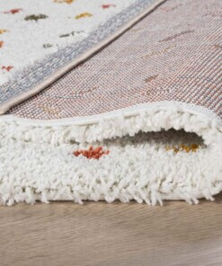 Hoogpolig vloerkleed stippen Artisan - wit/multi - close up, thumbnail