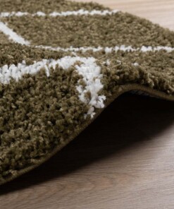 Rond hoogpolig vloerkleed ruiten Habitat - olijfgroen/wit - close up, thumbnail