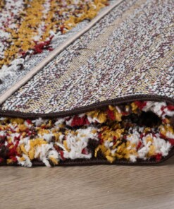 Vierkant hoogpolig vloerkleed strepen Artisan - multi/okergeel - close up, thumbnail