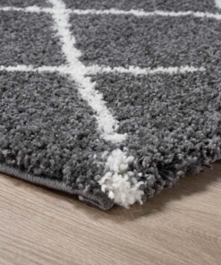 Vierkant hoogpolig vloerkleed ruiten Artisan - grijs/wit - close up, thumbnail