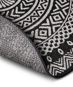 Rond buitenkleed geometrisch - Giro zwart/crème - close up, thumbnail