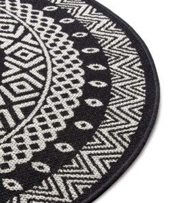 Rond buitenkleed geometrisch - Giro zwart/crème - close up, thumbnail