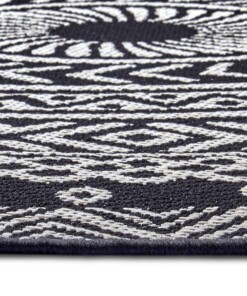 Rond buitenkleed geometrisch - Giro zwart/crème - close up, thumbnail