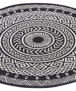 Rond buitenkleed geometrisch - Giro zwart/crème - overzicht schuin, thumbnail