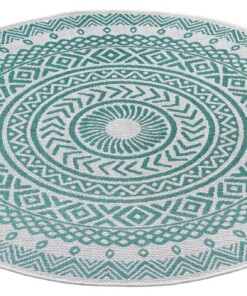 Rond buitenkleed geometrisch - Giro groen/crème - overzicht schuin, thumbnail