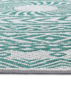 Rond buitenkleed geometrisch - Giro groen/crème - close up, thumbnail