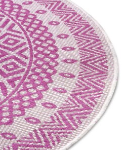Rond buitenkleed geometrisch - Giro roze/crème - close up, thumbnail