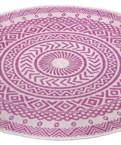 Rond buitenkleed geometrisch - Giro roze/crème - overzicht schuin, thumbnail