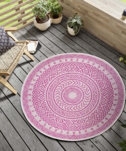 Rond buitenkleed geometrisch - Giro roze/crème - sfeer