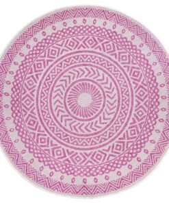 Rond buitenkleed geometrisch - Giro roze/crème - overzicht boven, thumbnail