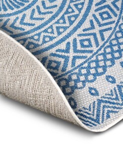 Rond buitenkleed geometrisch - Giro blauw/crème - close up, thumbnail Rond buitenkleed geometrisch - Giro blauw/crème - close up, thumbnail