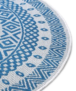 Rond buitenkleed geometrisch - Giro blauw/crème - close up, thumbnail Rond buitenkleed geometrisch - Giro blauw/crème - close up, thumbnail