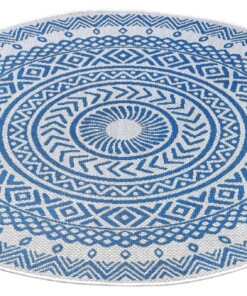 Rond buitenkleed geometrisch - Giro blauw/crème - overzicht schuin, thumbnail Rond buitenkleed geometrisch - Giro blauw/crème - overzicht schuin, thumbnail