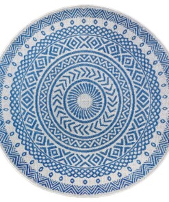 Rond buitenkleed geometrisch - Giro blauw/crème - overzicht boven, thumbnail Rond buitenkleed geometrisch - Giro blauw/crème - overzicht boven, thumbnail