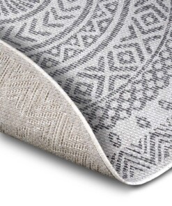 Rond buitenkleed geometrisch - Giro grijs/crème - close up, thumbnail
