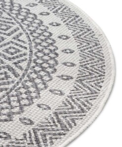 Rond buitenkleed geometrisch - Giro grijs/crème - close up, thumbnail