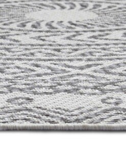 Rond buitenkleed geometrisch - Giro grijs/crème - close up, thumbnail