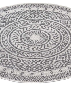 Rond buitenkleed geometrisch - Giro grijs/crème - overzicht schuin, thumbnail