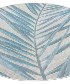 Rond buitenkleed palm - Palm turquoise/crème - overzicht schuin, thumbnail Rond buitenkleed palm - Palm turquoise/crème - overzicht schuin, thumbnail