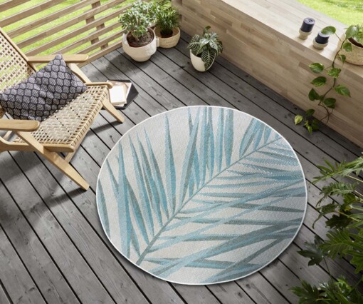 Rond buitenkleed palm - Palm turquoise/crème - sfeer