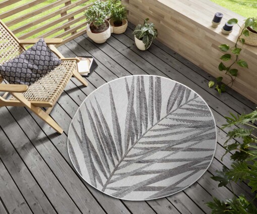 Rond buitenkleed palm - Palm grijs/crème - sfeer