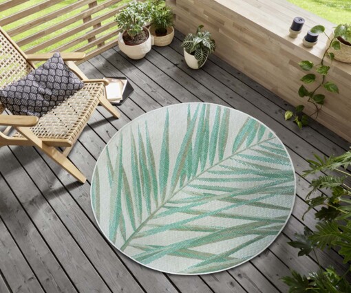 Rond buitenkleed palm - Palm groen/crème - sfeer