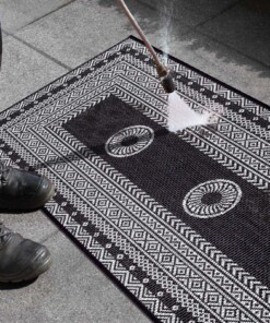 Balkonkleed - Elegant zwart/crème - close up, thumbnail