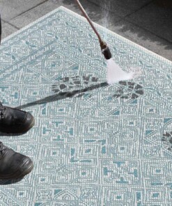 Buitenkleed geometrisch - Cuadrado turquoise/crème - close up, thumbnail Buitenkleed geometrisch - Cuadrado turquoise/crème - close up, thumbnail