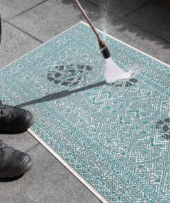 Balkonkleed geometrisch - Cuadrado turquoise/crème - close up, thumbnail Balkonkleed geometrisch - Cuadrado turquoise/crème - close up, thumbnail