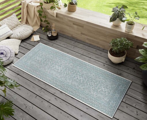 Balkonkleed geometrisch - Cuadrado turquoise/crème - sfeer