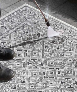 Buitenkleed geometrisch - Cuadrado zwart/crème - close up, thumbnail Buitenkleed geometrisch - Cuadrado zwart/crème - close up, thumbnail