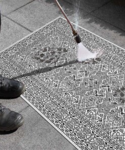 Balkonkleed geometrisch - Cuadrado zwart/crème - close up, thumbnail Balkonkleed geometrisch - Cuadrado zwart/crème - close up, thumbnail